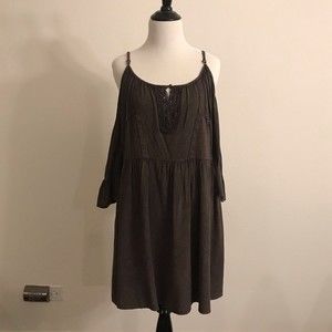 Umgee Brown Boho Cold Shoulder Bell Sleeve Dress - Size Small